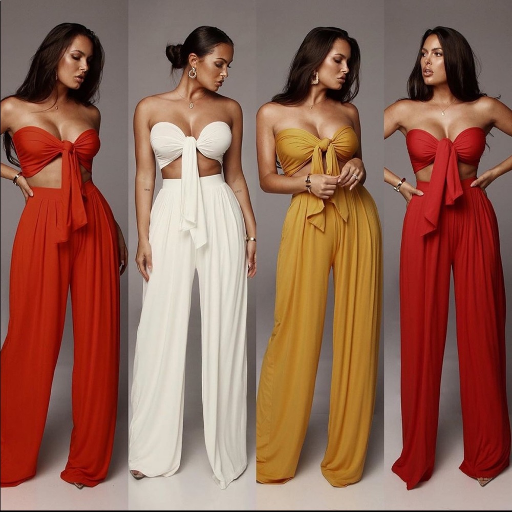 Orange crop top and trouser set